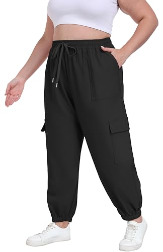 OLRIK Plus Size Cargo Pants for Women Adjustable Drawstring Joggers Casual Loose Baggy Trousers with Pockets2