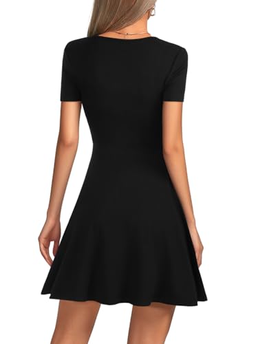 Image of KIFOVEN Women's Skater Dress Short Sleeve Zipper Ruffle Hem Flowy A Line Summer Short Mini Dress