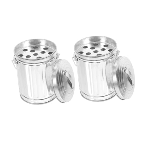 Set de 2 mini canecas de basura de escritorio plateadas miniatura 1