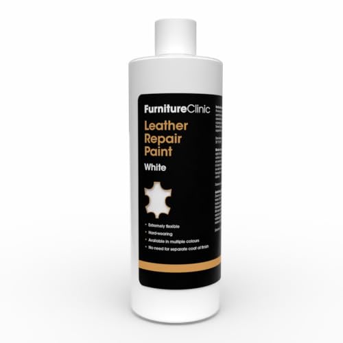 Image of Furniture Clinic Leather Repair Paint | 2-in-1 Seal and Color | Use on Scratches, Tears, and Holes in Car Seats, Furniture | Quick and Easy Leather Repair Kit for Furniture (White, 500ml / 17oz)
