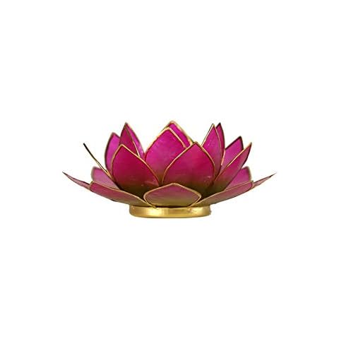 Find Something Different Lotus Tea Light Holder Capiz Shell Green/Pink Gold Trim Cover