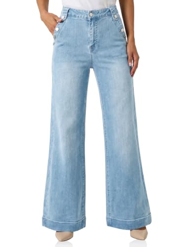 Flowyair Womens Wide Leg Jeans High Waisted Button Casual Denim Pants - image 1