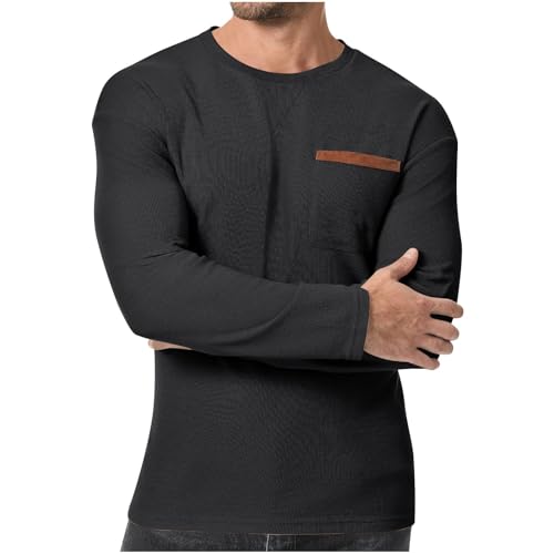 Cambkatl Men's Bacic Solid Color Crewneck Sweatshirt Casual Long Sleeve Pullovers Waffle T-Shirts with Chest Pocket