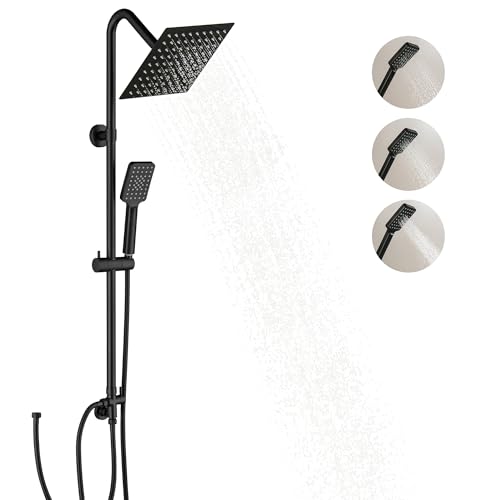 LIWEIKE Shower Riser Rail Kit Matte Black, 8" Rainfall Shower Head