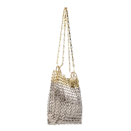 Image of Novelty Metal Sequins Purse Hollow Out Metallic Evening Bag Glittering Ladies Crossbody Bag Beaded Bag for Party