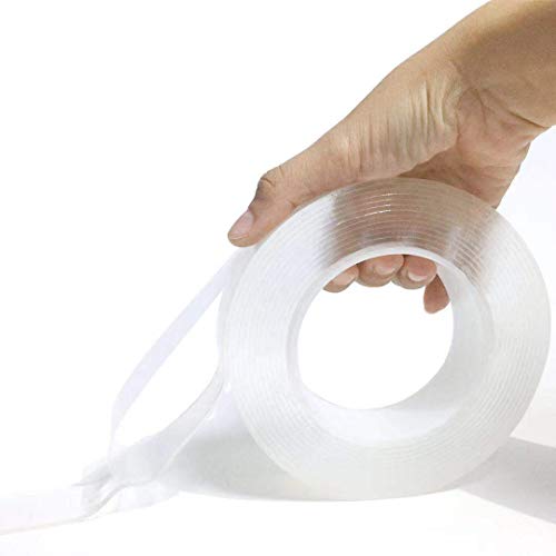 Double Sided Adhesive Grip Tape, Reusable Removable Washable Nano Tape, Sticky Anti-Slip Transparent Gel Tape for Pasting Photo, Kitchen Office Mobile Phone, Living Room,Tools. (3.6FT)