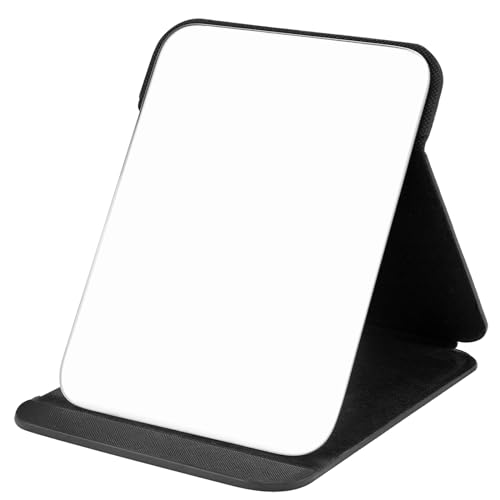 WISYOK Reisespiegel Klappbar, Tischspiegel mit Mehrfach-Standwinkel, Klappspiegel mit Schwarz PU-Leder, Super HD Schminkspiegel, Handspiegel, Kompaktspiegel, Kosmetikspiegel, Spiegel Klein - 21x15cm