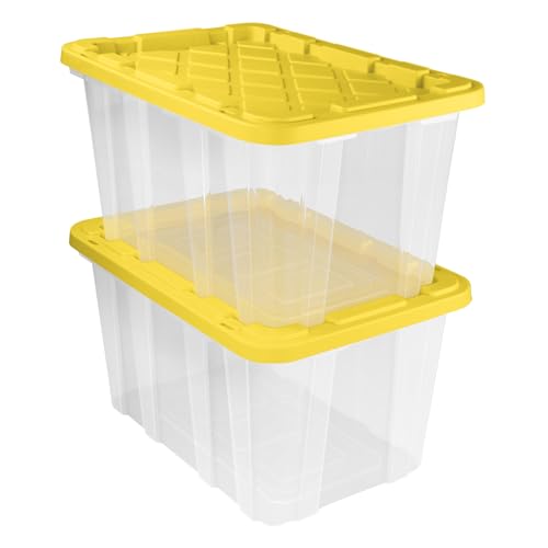 Image of Storage Tote 27 Gallon Clear Industrial Bin with Lid 4 Pack.