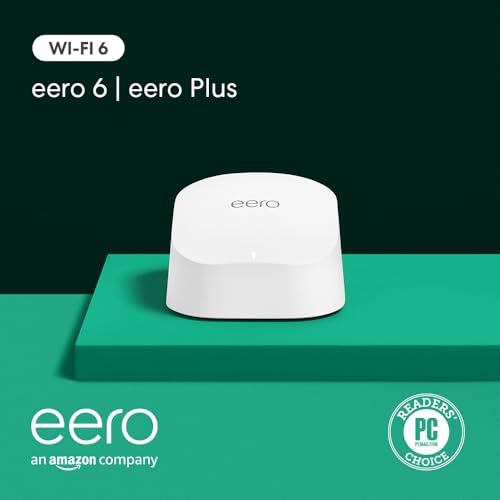 Image of Amazon eero 6 mesh wifi router with 1-month free eero Plus (auto-renews) - Supports internet plans up to 900 Mbps, Coverage up to 1,500 sq. ft., Connect 75+ devices, 1-pack