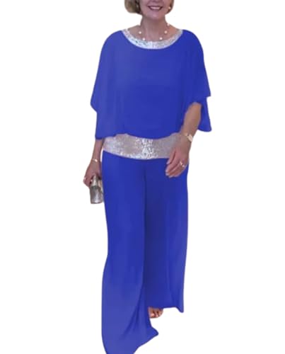 Two Piece Set Pant Suits Mother of The Bride Dressy Wedding Guest Chiffon Flowy Elegant Women Formal Outfits