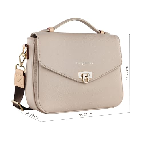 bugatti Ella Classic Bag für Damen, Umhängetasche aus Kunstleder, Henkeltasche, beige