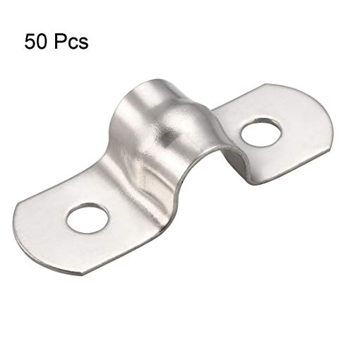 Uxcell 8Mm(0.3") Rigid Pipe Strap, 2 Holes 304 Stainless Steel Tension Tube Clip Clamp 50Pcs #TOP2