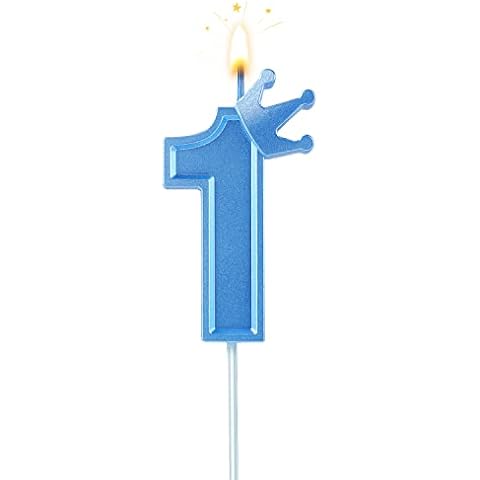 BOXOB 3inch Birthday Number Candle, Blue 3D Candle Cake Topper with Crown Cake Numeral Candles Number Candles for Birthday Anniversary Parties (Number 1) Cover