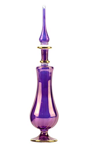 NileCart Egyptian Perfume Bottle with Glass Applicator Stopper, Green Glass with Gold Accents, 9.5 in. Total Height, 100 ml Capacity, Handmade Decorative Bottle for Essential Oils (Violet) - image 1