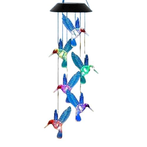 Solar Hummingbird Wind Chimes – Waterproof Color Changing LED Outdoor Garden & Balcony Hanging Light- Blue-image-11