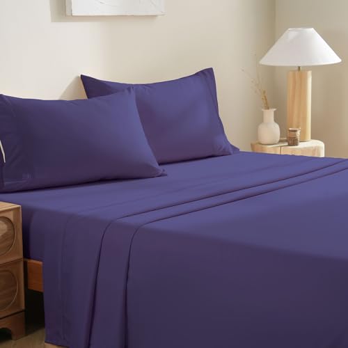 4 Pieces Queen Size Sheets Set, Breathable & Cooling Queen Sheet Set-Purple - image 1