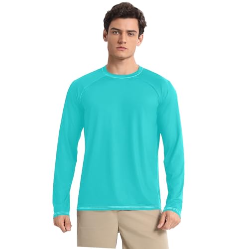 Dark Turquoise Blue Sun Protection SPF Rash Guard Shirt Quick Drying Long Sleeve Men's Sun Protection Long Sleeve Beach