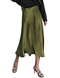 HOTOUCH Womens Green Skirt Womens Long Skirts Casual High Waist Satin Skirt Long Work Silk Skirts Zipper Small