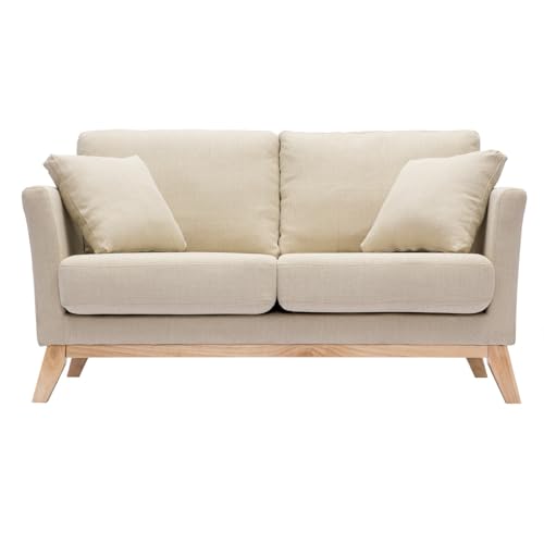 Miliboo Canapé scandinave déhoussable 2 Places en Tissu Beige et Bois Clair Oslo