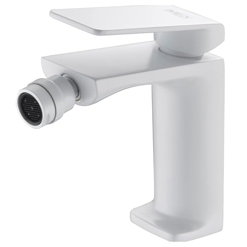 IMEX - Grifo Bidet Blanco Mate | Grifo Monomando Bide para Baño | Grifo de Bidé con Mezclador de Agua Caliente y Fría | Griferia Bidet | Instalación Fácil | Serie Fiyi