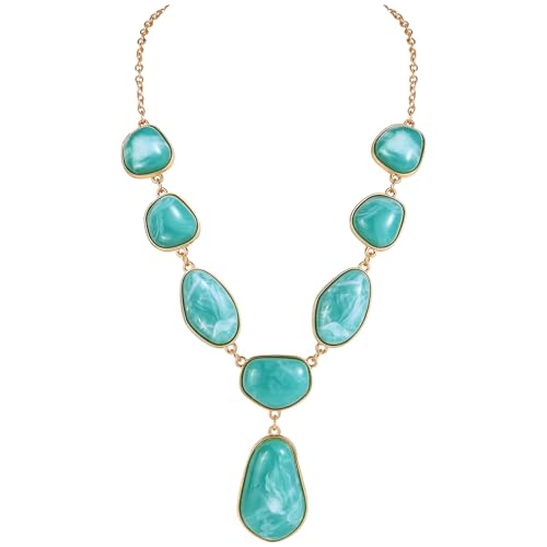Bocar Bubble Chunky Necklace Alloy Necklace Resin Statement Pendant Necklace for Women (NK-10748-Aqua Green)