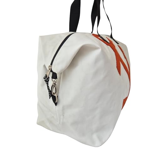 Nautical Duffle Bag, Water-Resistant Sailcloth with Anchor Design, White and Red2