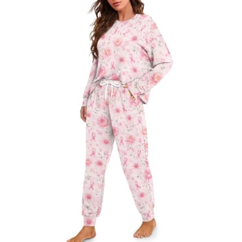 Image of Womens Pajama Sets 2 Piece Pjs Lounge Sets Long Sleeve Sleepwear Crew Neck Pullover Top with Long Pants