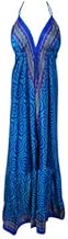 Boho Blue Recycle Silk Maxi Dress, Strapdress S/M