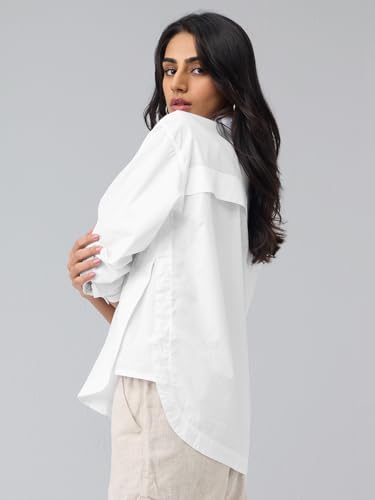 Image of The Souled Store Solids: Women and Girls Full Sleeves Spread Collar Solid Cotton Oversized Fit Lightweight Summer-Ready Casual Streetwear Boyfriend Shirt