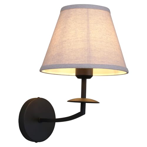 Image of Phansthy Hardwired Wall Sconce Light, Linen Fabric Shade Indoor Wall Lamps, Wall Decor Lightings for Living Room, Bedroom, Hallway, Vanity Mirror (Black)