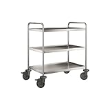 BPRO | Blanco Edelstahl-Servierwagen | mit 3 Etagen | 120 kg Traglast | LxBxH 900 x 600 x 950 mm