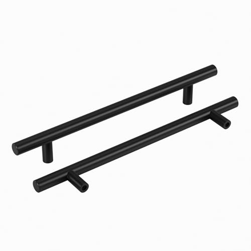 Image of homdiy Black Cabinet Handles 30Pack 6-1 /4inch Hole Center Kitchen Drawer Pulls and Knobs Stainless Steel Cabinet Hardware for Bathroom, Cupboard