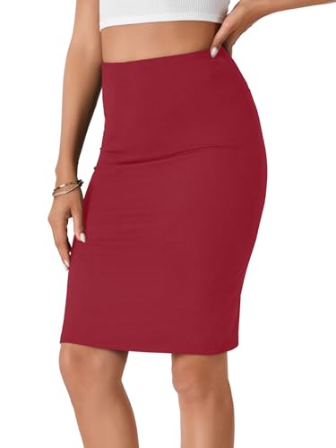 Vrtige Women's Basic Stretch Bodycon Midi Knee Length Pencil Skirt3