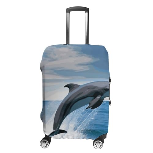 Jumping Up Dolphins Printed Luggage Cover Protector, Fits 18-32 Inch Luggage