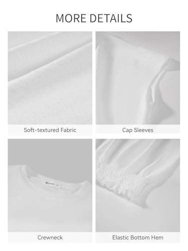 IYICLOTH Women's Summer Short Sleeve Eyelet Tops Daily Casual Crewneck T Shirts Elastic Waist Smocked Blouses,2XL White