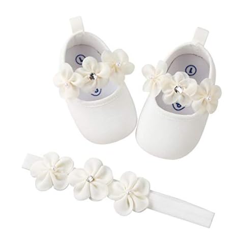 Zapatos de Niña con Diadema Regalo Set Bautizo Lovely Algodón Flor Suave Suela Zapatillas Antideslizantes Cover