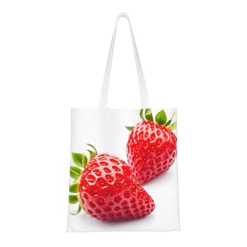 Strawberry Print Polyester Canvas Tote Bag, Shopping Bag With Reinforced Handles, Reusable