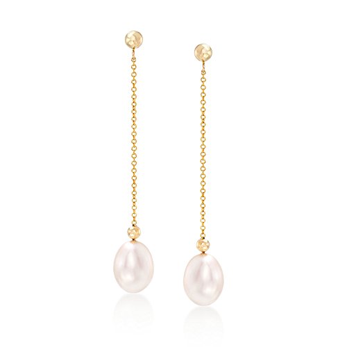 Ross-Simons 8-8.5mm Cultured Pearl Bead and Chain Drop Earrings in 14kt Yellow Gold