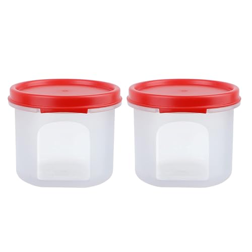 Image of SIMPARTE Smart Slim Storage Air-Tight & Leak Resistant Plastic Round Modular Container for Juice, Snacks, Spices, Dry Fruits, Stackable, BPA Free, Refrigerator Safe (250 ML, Set of 2, Red)