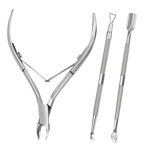 Delanie 3 st nagelbandsklämma, nagelbandspusher med gaffel, professionella manikyrverktyg pedikyr för död hud och nagelskalar