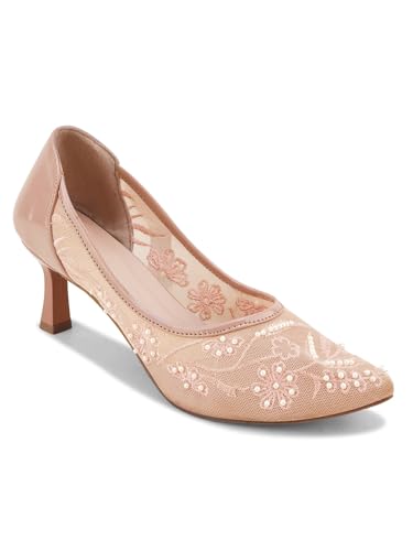 Image of TRYME Floral Embroidered Stiletto Heels for Women | Elegant Mesh High Heels with Stylish Feminine Design