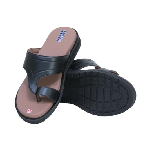 Men's Flip Flops, Black and Brown, Thong Style, Rubber Sole, Size 8 UK, Cushioned Footbed, Beach Casual