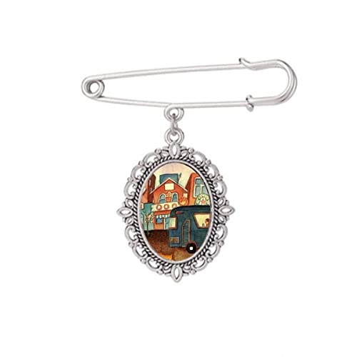Broche Aquarelle Chat Ville Bus Miaoji : Clip de Robe Finition Luxe