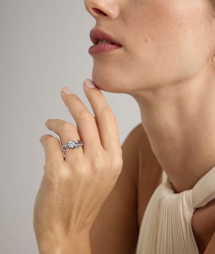 Moissanite Leaf Engagement Ring 18K White Gold Plated 925 Sterling Silver Moissanite Twisted Promise Ring Size 74