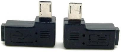 Cablecc 2pcs 9mm Long Connector 90 Degree Left & Right Angled Micro USB 2.0 5Pin Male to Female Extension Adapter Cablecc