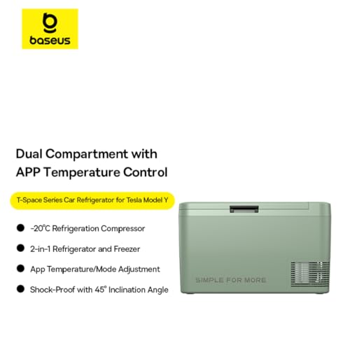 Baseus 26.1L Car Fridge Freezer with Compressor - 12/24V Portable Refrigerator - App-Controlled, -20°C Fast Cooling, Energy Efficient 70W, Anti-Shock, LED Light, Durable for Tesla, Camping, Bedroom