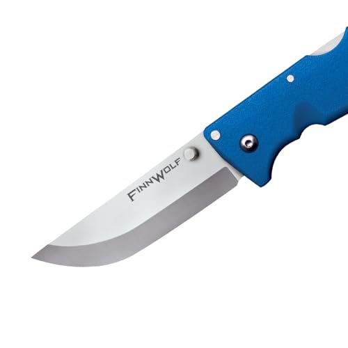 Cold Steel Faca dobrável Finn Wolf AUS8A AUS8A afiada lâmina traseira reta 11 cm Griv-Ex Blue Handle