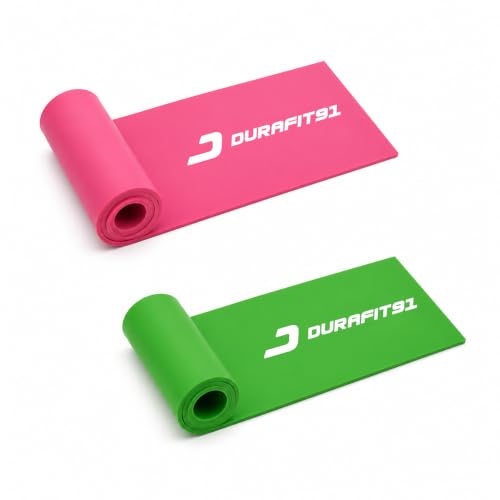 Image of Durafit91 Resistance Bands Set - Extra Light (Pink) & Heavy (Green) Exercise Thera Bands for Workout, Yoga, Pilates, Home Gym, Strength Training, Stretching Physical Therapy for Men Women (2 Set)