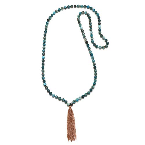 Satya Jewelry Women's Apatite Rose Gold Lotus Mala Tassel Necklace 40-inch, Blue, One Size Satya Jewelry Women's Apatite Rose Gold Lotus Mala Tassel Necklace 40-inch, Blue, One Size - Image 3