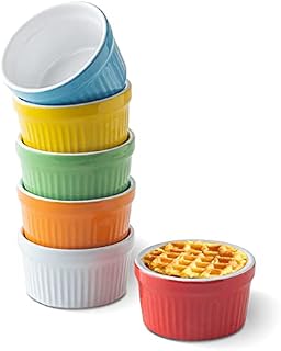 VINILITE Ceramic Ramekins Soufflé Dishes Set of 6, 3.94" 8OZ Oven Safe Porcelain Baking Cups Bowl for Kitchen Cooking Creme Brulee, Pudding, Desserts, Ice Cream, Colorful
